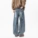Men’s Vintage Washed Distressed Jeans – Light/Dark Blue, Loose Straight Fit, American-Style Denim Pants (S-XXXL)_viptrois.com