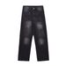 Retro American Style Washed Black Straight Leg Jeans, Loose High Street Workwear, Vibe Street Design Pants_viptrois.com