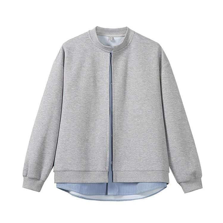 "CleanFit Baseball Jacket – Unisex Oversized Zip-Up Sweater For Streetwear & Couple Outfits (M-3XL, Black/Gray)"_viptrois.com