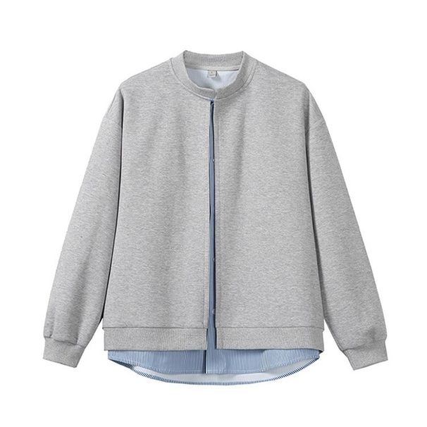 "CleanFit Baseball Jacket – Unisex Oversized Zip-Up Sweater For Streetwear & Couple Outfits (M-3XL, Black/Gray)"_viptrois.com
