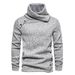 Men's Heavyweight Knit Sweater - Stacked Neck Pullover For Autumn Winter, Breathable Polyester Cotton Blend_viptrois.com