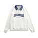 American Style Half-Zip Denim Turn-Down Collar Pullover Sweatshirt Men's Street Loose Embroidered Letter Long Sleeve_viptrois.com
