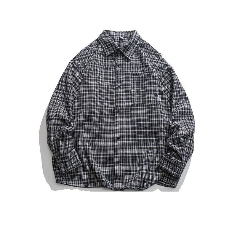 Street Plaid Contrasting Long Sleeved Shirt For Men And Women, Retro Loose Style Couple Casual Jacket_viptrois.com