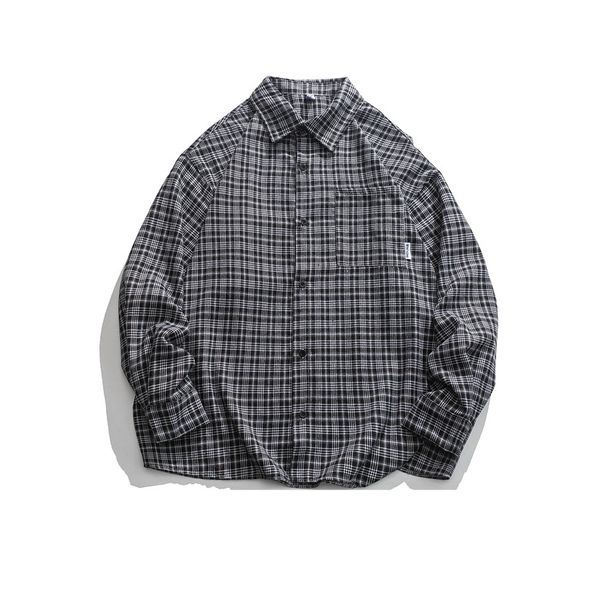Street Plaid Contrasting Long Sleeved Shirt For Men And Women, Retro Loose Style Couple Casual Jacket_viptrois.com