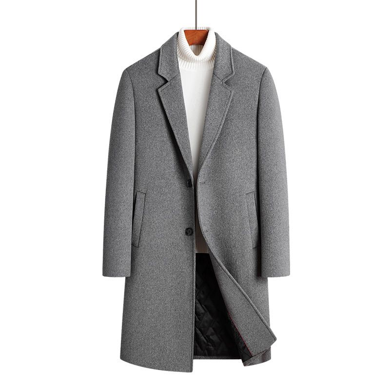 Men's Clothing Medium Length Wool Coat, Suit Collar, Casual Woolen Coat, Men's Jacket, Large Size, Cotton And Thickened Coat_viptrois.com