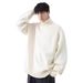 1 Men's Autumn Winter Hong Kong Trendy Solid Color Lazy Style Loose Round Neck Casual Warm Knitted Sweater_viptrois.com