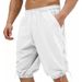 Men's Linen Blend Drawstring Shorts - Hawaiian Streetwear Style Casual Knee-Length Shorts With Side Pockets - Relaxed Fit Breathable Summer Shorts_viptrois.com