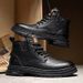 Men's Casual Work Boots - Breathable PU Leather Mid-Calf Martin Boots With Round Toe & Stitching Details (Black/Brown, Regular & Fleece-Lined)_viptrois.com