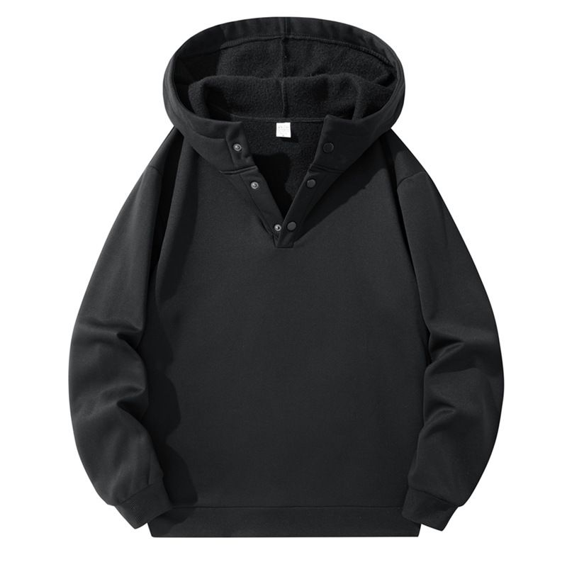 Men's Fleece-Lined Hooded Sweatshirt - Half-Zip Pullover With Stand Collar Oversized Casual Streetwear For Spring & Fall Black/Deep Blue/Charcoal Grey_viptrois.com