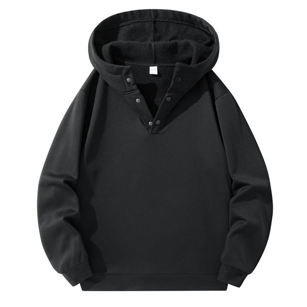 Men's Fleece-Lined Hooded Sweatshirt - Half-Zip Pullover With Stand Collar Oversized Casual Streetwear For Spring & Fall Black/Deep Blue/Charcoal Grey_viptrois.com
