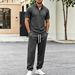 Men's Clothing Men's Casual Two-Piece Set Summer Breathable Jogger Pants And Half Zip Stand Collar Short Sleeved Top Vertical Ribbed Design_viptrois.com