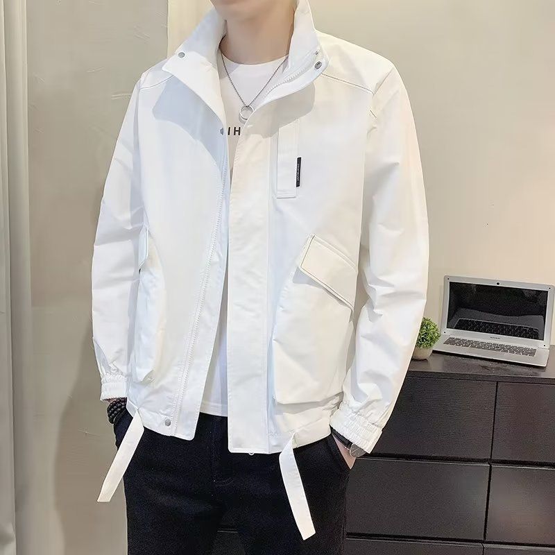 White Coat Men's Autumn Trend Loose Spring And Autumn Men's Jacket 2025 New Autumn Youth Tooling Gown_viptrois.com