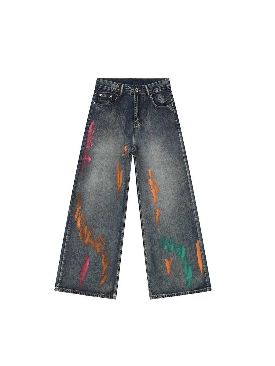 Men's Clothing MTLCLOTHES Men's Wear | 2024 Summer New Products Style Street Style Hand painted Drape Jeans_viptrois.com