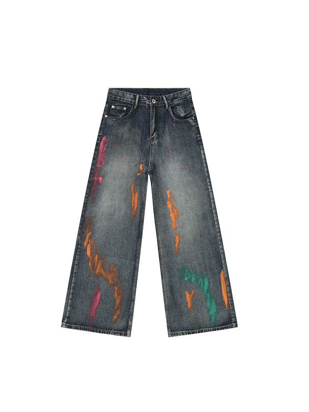 Men's Clothing MTLCLOTHES Men's Wear | 2024 Summer New Products Style Street Style Hand painted Drape Jeans_viptrois.com