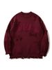 Vintage Distressed Letter Jacquard Sweater – Oversized Comfort Knit Pullover For Men (Black/Red/Light Blue/Gray/Burgundy, S/M/L/XL/2XL)_viptrois.com