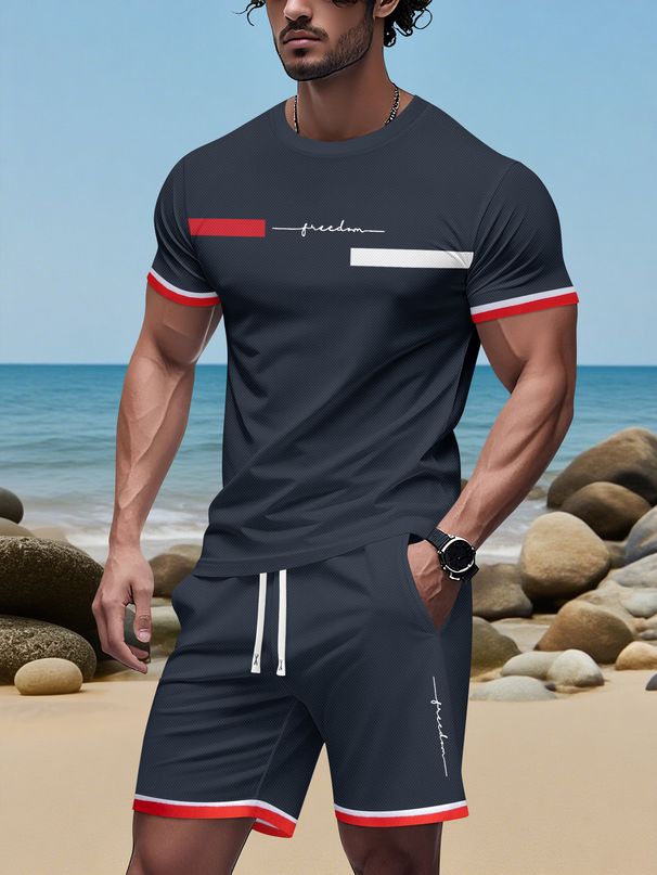Printing Summer Printing Short Sleeved Casual Sports T Shirt Set Men's 3D Digital Set_viptrois.com