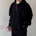 Unisex Oversized Hooded Sweatshirt – Vintage Pullover With Button Details (Black/Gray, M-3xl, 85% Cotton)_viptrois.com