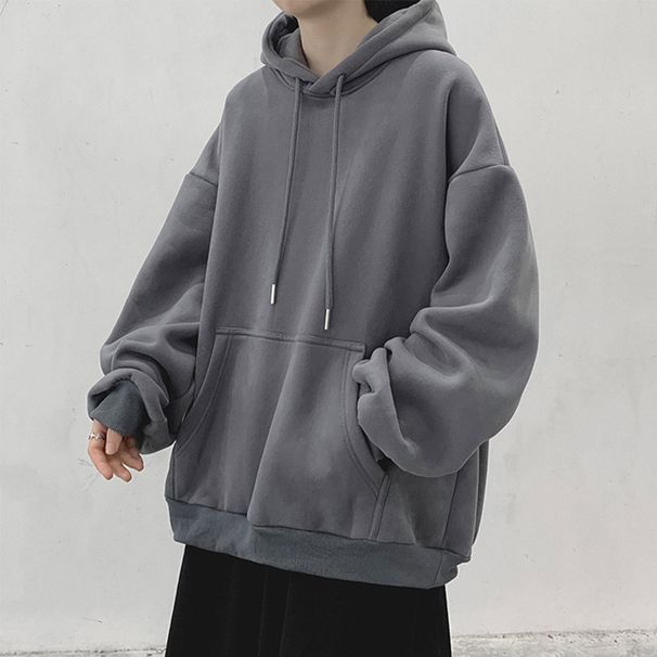 Basic solid color hooded sweatshirt for men in autumn and winter, loose, simple, thick, casual and versatile couple jacket_viptrois.com