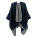 Unisex Autumn/Winter trim solid color cashmere double side black grey split cape_viptrois.com