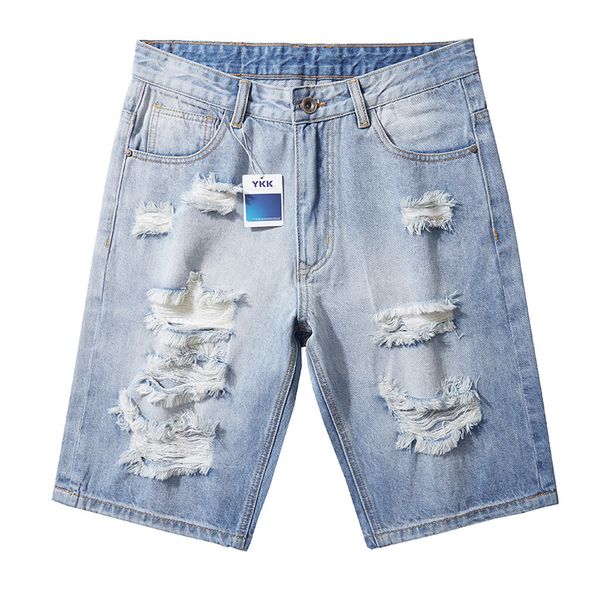 Men's Clothing Summer New Style Ripped Denim Shorts Men's Loose Five Point Shorts_viptrois.com