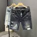 Denim Shorts, Men's New Summer High Street Distressed White Hole Slim Fit Capris, Korean Version Trend Versatile Small_viptrois.com
