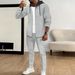 Autumn new waffle men's casual hooded color blocked sleeved cardigan jacket long pants set_viptrois.com