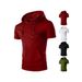 Men's Clothing New Summer Solid Color Hooded Short Sleeved Shirt Casual Sports T Shirt Outdoor Fitness Top_viptrois.com