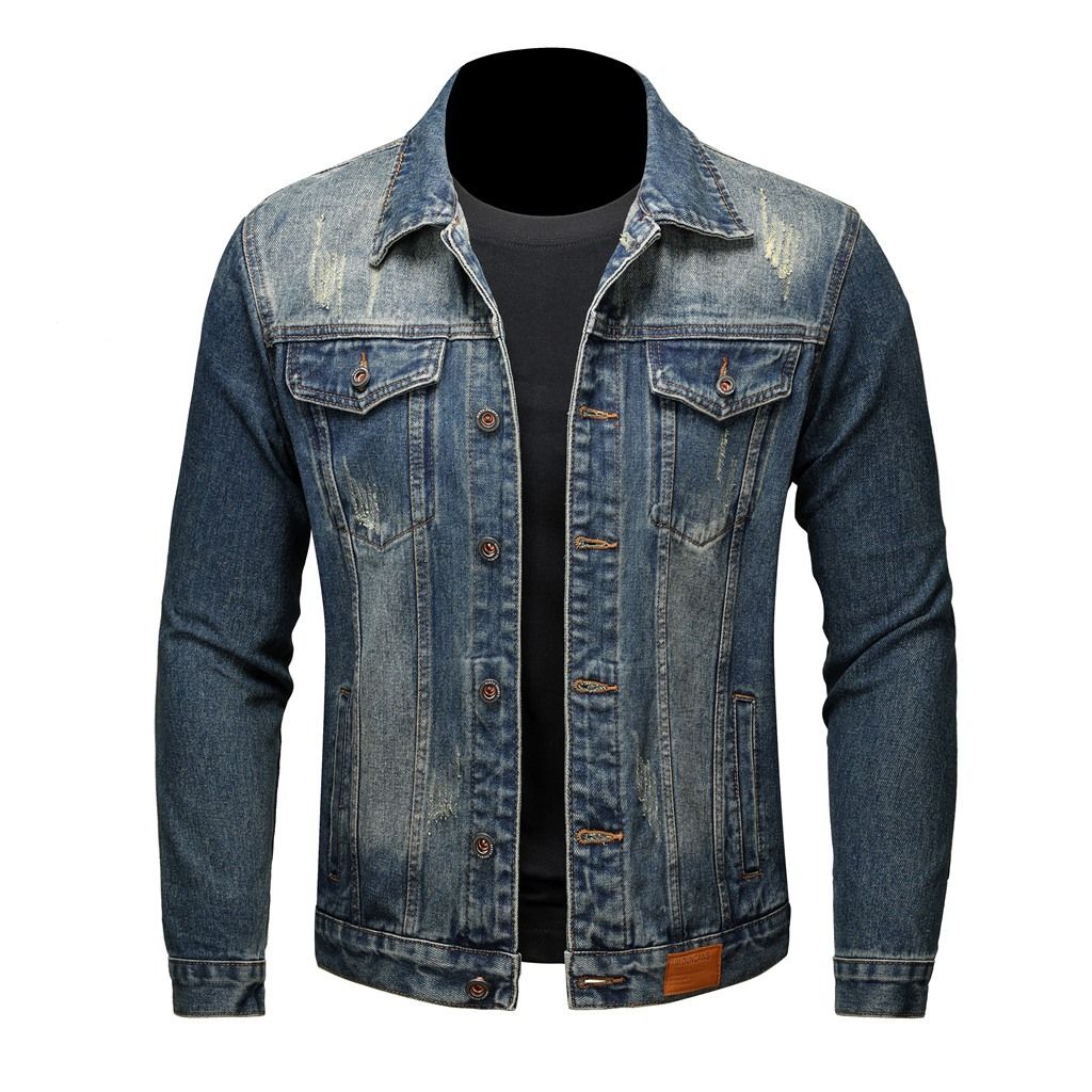 Spring And Autumn Motorcycle Style Loose Fit Fashion Men's Denim Jacket, Outerwear, Men's Top, 522 Cross Border European And American Business Casual_viptrois.com