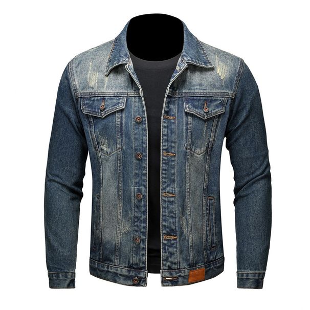 Spring And Autumn Motorcycle Style Loose Fit Fashion Men's Denim Jacket, Outerwear, Men's Top, 522 Cross Border European And American Business Casual_viptrois.com