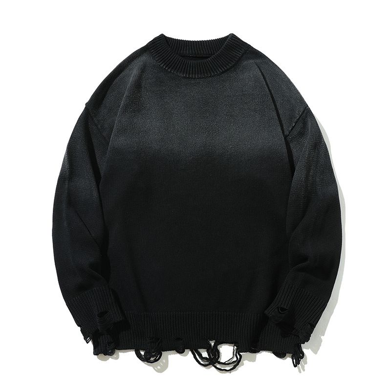 Men's & Women's Oversized Streetwear Gradient Sweater - Vintage Hip Hop Knit Pullover, Casual Loose Fit, Round Neck Long Sleeve_viptrois.com