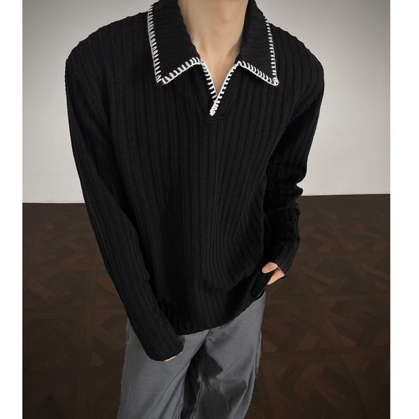 Wheat Pattern Lapel Polo Shirt Long Sleeved T Shirt Men And Women Autumn And Winter Clean Fit Loose Casual Tops_viptrois.com