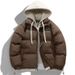 Men's Thickened Colorblock Hooded Puffer Jacket – Oversized Unisex Winter Coat With Faux Layered Design, Polyester Fill For Extreme Warmth_viptrois.com