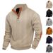 Men's Heavy Jacquard Henley Sweatshirt - American Vintage Stand Collar Button Placket, Long Sleeve Thermal Pullover For Autumn & Winter_viptrois.com
