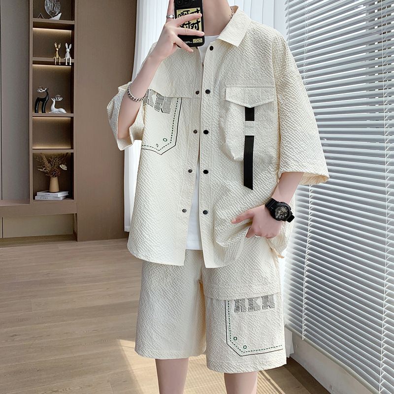 Five-Sleeve Shirt Casual Sports For Men Summer New Short Sleeve Shorts Outfit Complete Set_viptrois.com