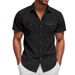 Men's Clothing Summer Short Sleeved Shirt Casual Loose Khaki Corduroy Workwear Heavy T Shirt_viptrois.com