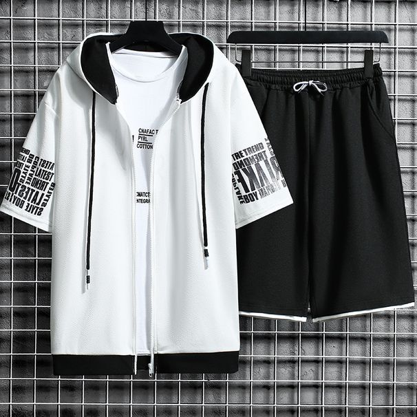 Men's Clothing Spring And Summer Cardigan Sweater Suit Youth Hooded Casual Sportswear Two Piece Set_viptrois.com