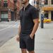 Men's Solid Jacquard Zip-Up Collar Short Sleeve Polo & Shorts Casual Set – Lightweight Summer Outfit With Chest Pocket_viptrois.com