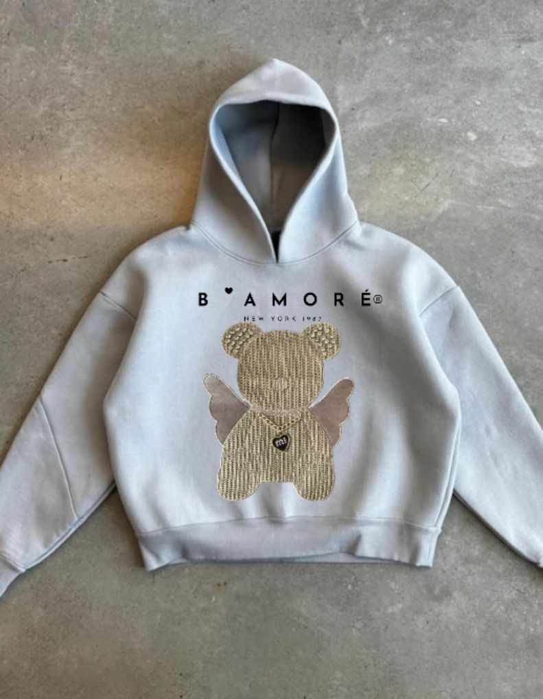 2024 BAMORÉ Bear Print Hooded Pullover Sweatshirt Casual Loose New Hot-Selling Top_viptrois.com