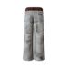 Two-Piece Plaid Patchwork Waistband Denim Flared Men's Ripped 3D Digital Print Vintage Dirty Long Pants_viptrois.com