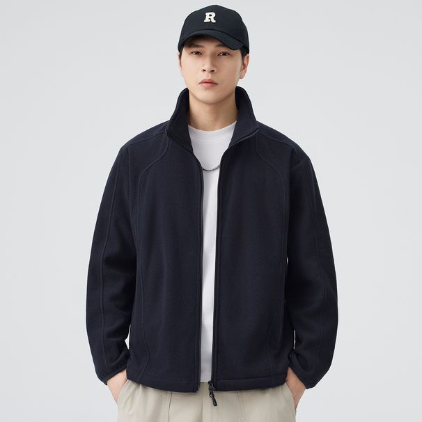 Men's Premium Stand Collar Zip-Up Jacket - Lightweight Casual Outerwear For Spring & Autumn - Slim Fit Polyester Coat In Dark Grey, Army Green_viptrois.com