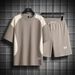 Men's Clothing Hong Kong style new summer men's trendy loose clothing trendy brand student short-sleeved T-shirt suit five-point sleeve two-piece suit_viptrois.com