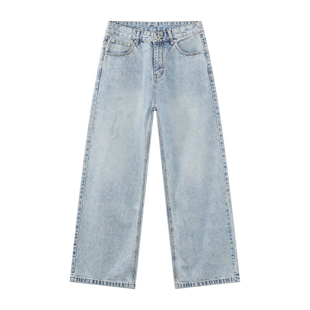 Men's Clothing Four Season Washed Light Blue All Match Straight Commuter Casual Jeans_viptrois.com