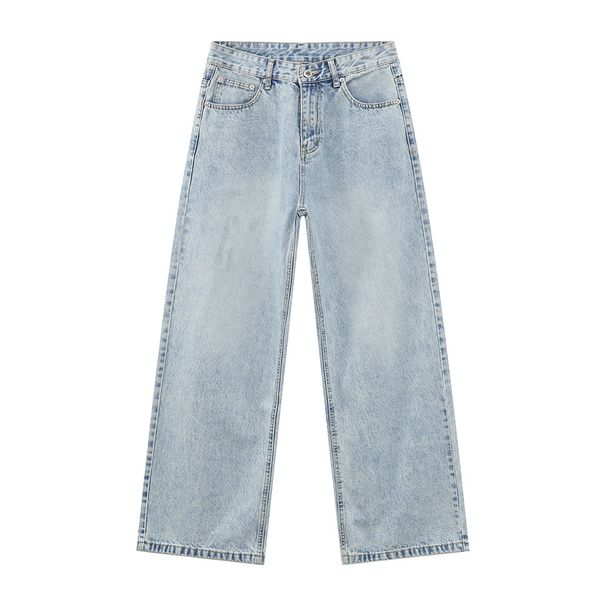 Men's Clothing Four Season Washed Light Blue All Match Straight Commuter Casual Jeans_viptrois.com