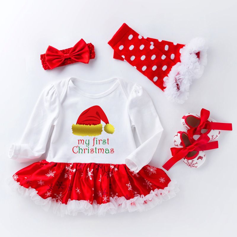 Christmas Baby Snowflake Long Sleeve Romper Set For Girls 0-24 Months, Soft Cotton Infant Dress, Holiday Outfit (Santa, Reindeer, Snowman Designs)_viptrois.com