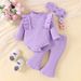 Mother & Kids Multi Color Long Sleeved Ribbed Tops Trousers Flared Pants Girls Suit_viptrois.com