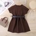 Mother & Kids Children's Clothing Girls Summer Children's Skirt Solid Color Square Stretch Air Plaid Short Sleeved Petticoat With Belt_viptrois.com