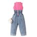 Mother & Kids Children's Clothing Girls Summer Pit Solid Color Sleeveless Off Shoulder Pullover Ripped Denim Trousers Two Piece Set_viptrois.com