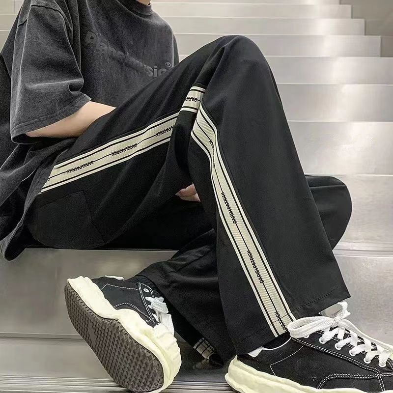 Men's Clothing Side Striped Casual Pants Men's New Ins Trendy Brand Loose Drooping Trousers High Street Straight Mopping Sports Pants_viptrois.com