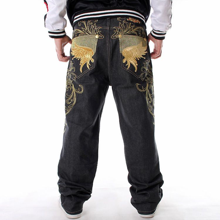 Men's Clothing embroidered hip hop jeans men's trend HIPHOP street dance casual loose plus fat plus size skateboard pants_viptrois.com