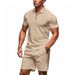 Summer Casual Men's Polo Shirt Loose Fit Zipper Short Sleeve Waffle Design American Style Suit_viptrois.com